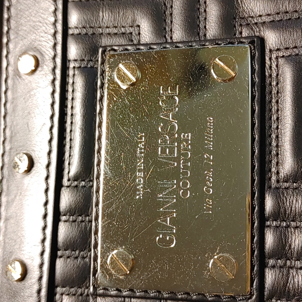 Vintage Versace black, quilted, leather satchel